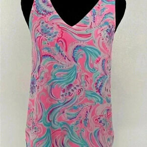 Womens Blue‎ V Neck Sleeveless Tank Top Casual Everyday Chic sz xxs